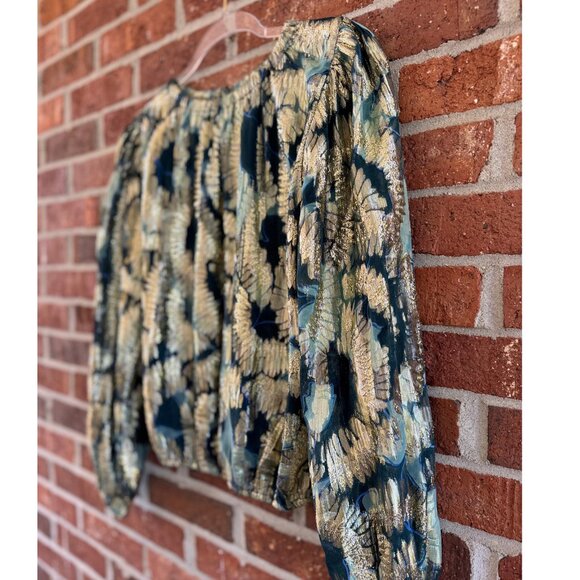 Omika Gold Teal Metallic Boho Blouse S - Picture 3 of 9